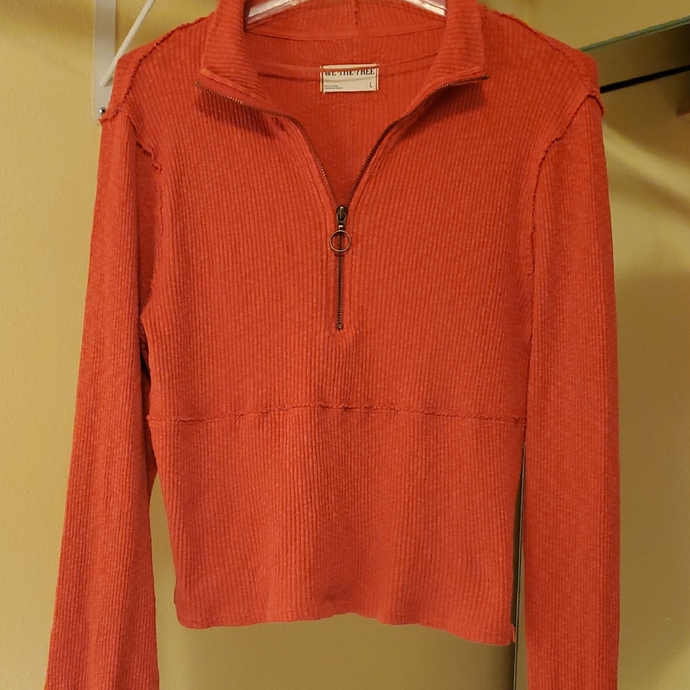 American Eagle Outfitters Red Ribbed Half-Zip Sweatshirt